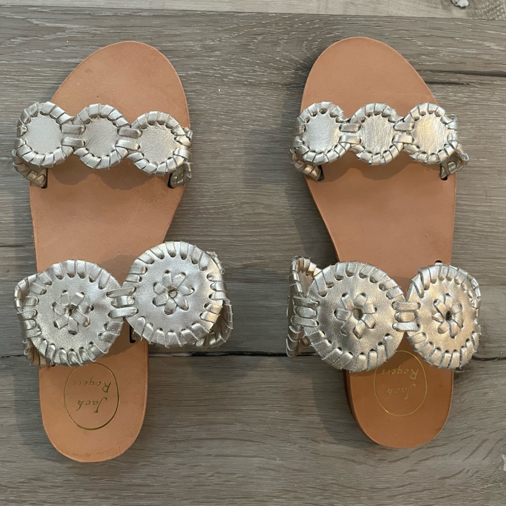Jack Rogers Platinum Lauren Slide Sandals, NWOT